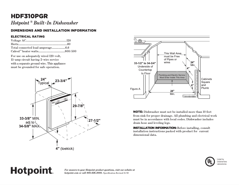 Page 1 de la notice Fiche technique Hotpoint HDF310PGRBB