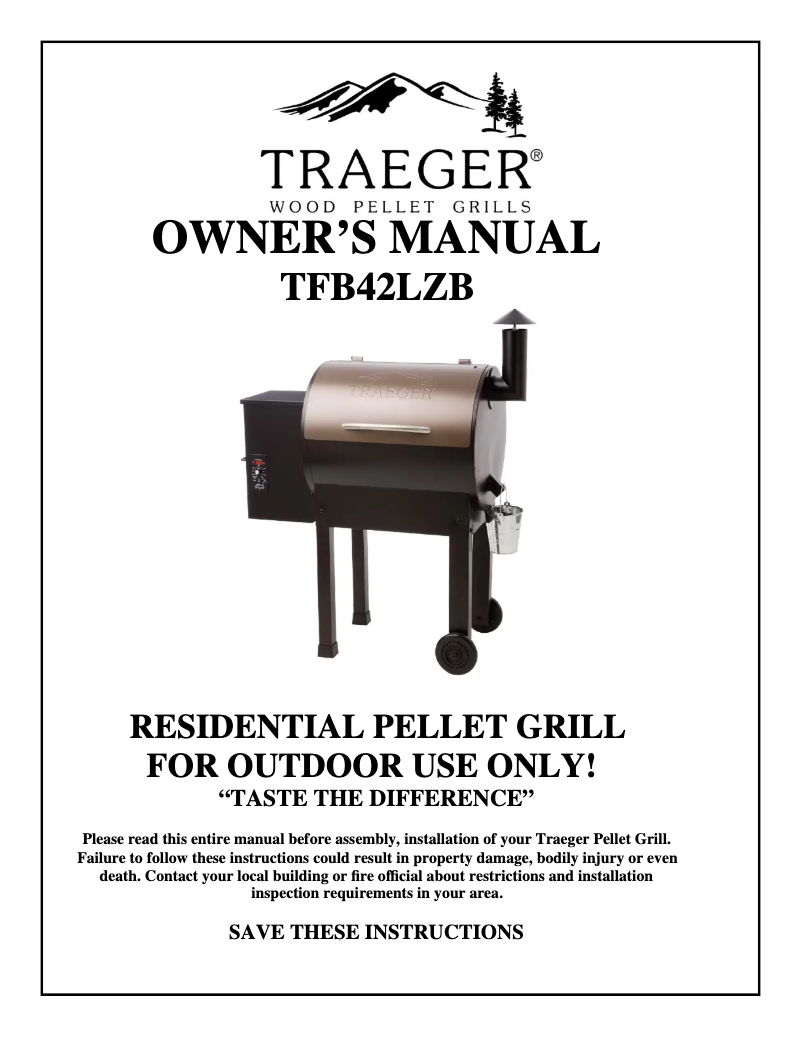 Page 1 of the manual User Manual Traeger TFB42LZB