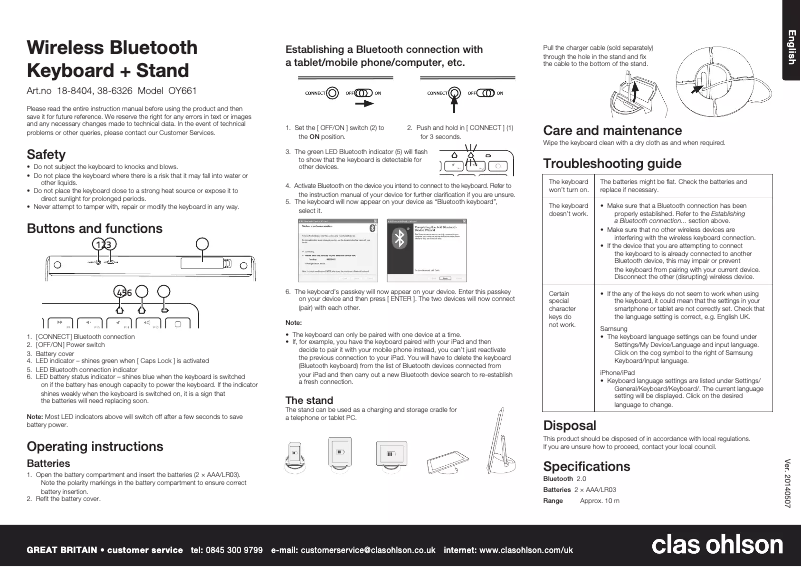 Página 1 del manual Manual de usuario Clas Ohlson OY661