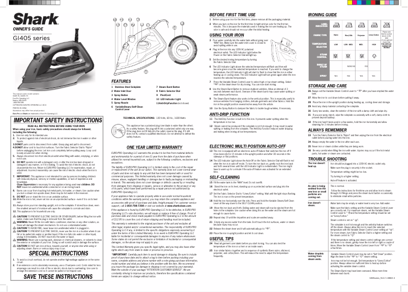 Página 1 del manual Manual de usuario Shark Professional Steam Power Iron