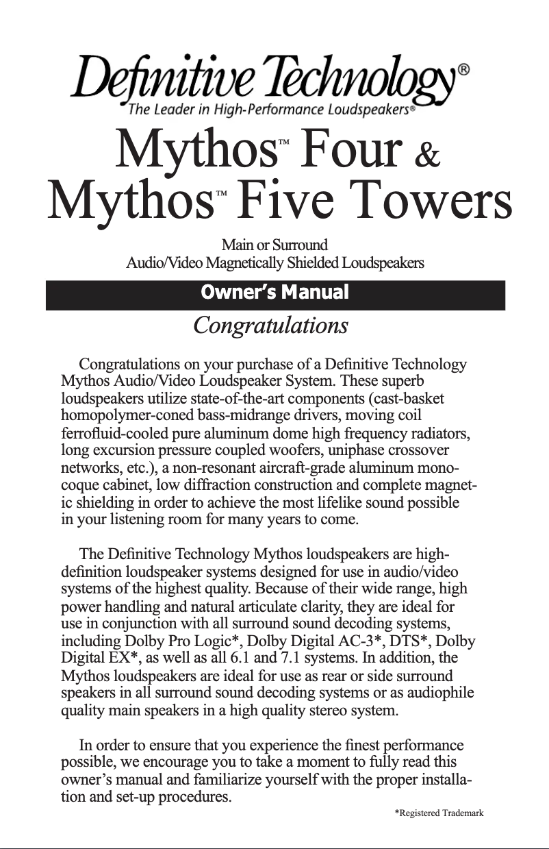 Image de la première page du manuel de l'appareil Mythos Four