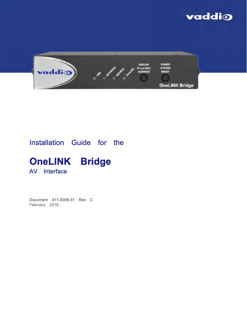 Image de la première page du manuel de l'appareil OneLINK Bridge