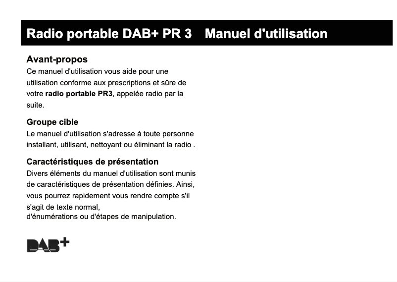 Page n°1 - Manuel utilisateur Dual DAB+ Pocket Radio PR 3