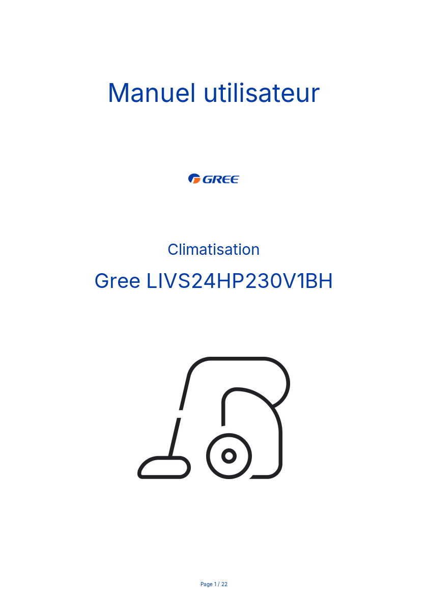 Page n°1 - Manuel utilisateur Gree LIVS24HP230V1BH