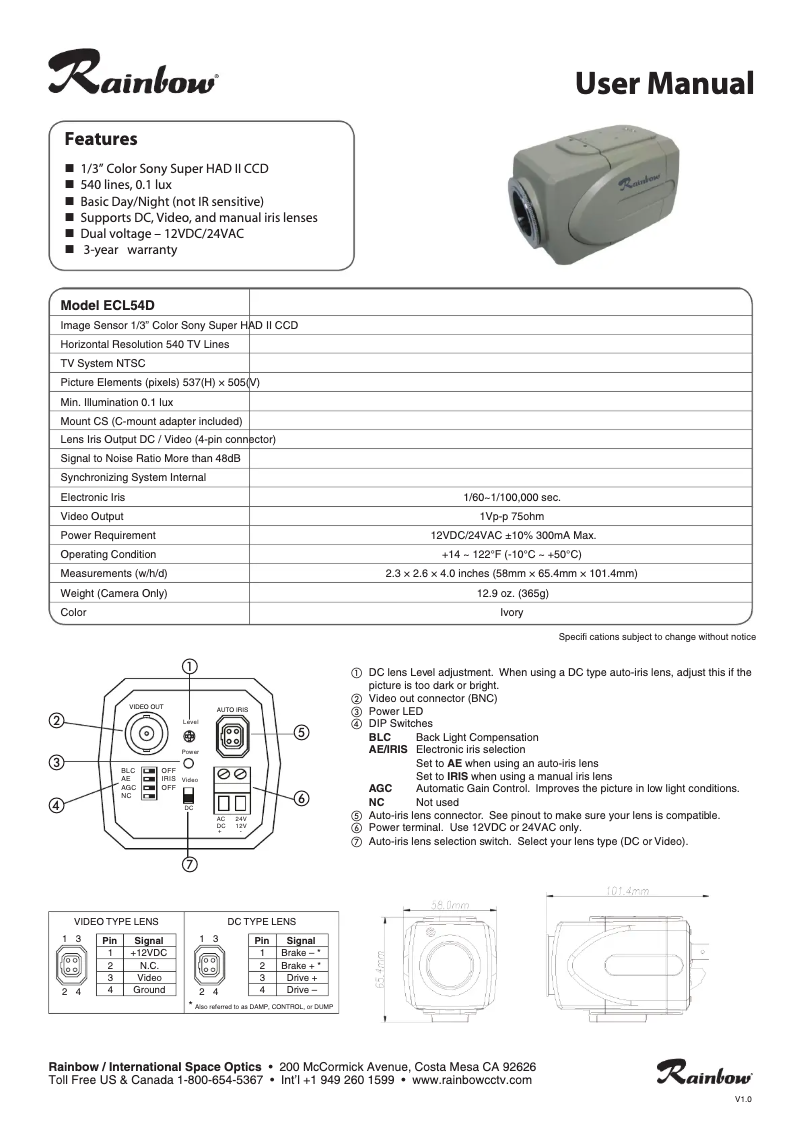 Image de la première page du manuel de l'appareil ECL54D