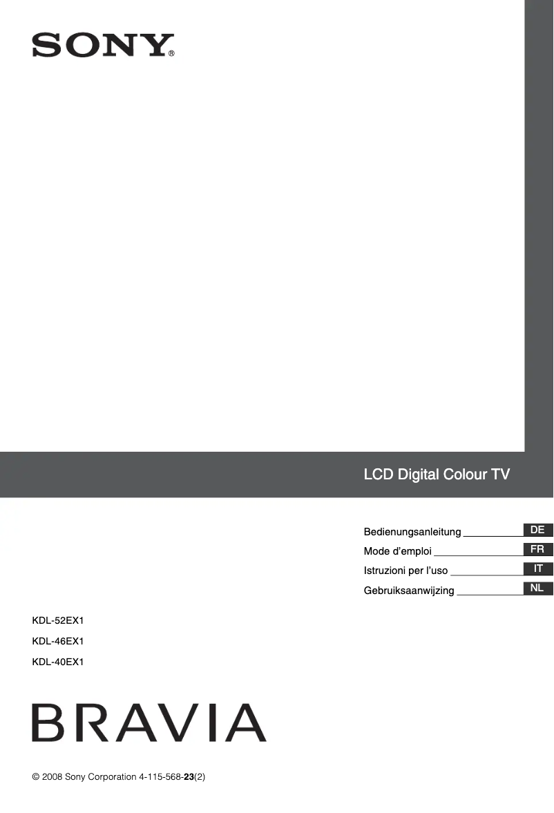 Image de la première page du manuel de l'appareil Bravia KDL-52EX1B