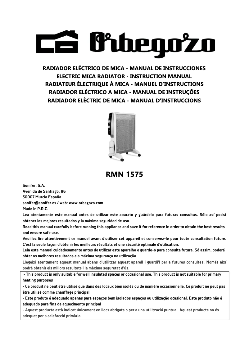 Page n°1 - Manuel utilisateur Orbegozo RMN 1575
