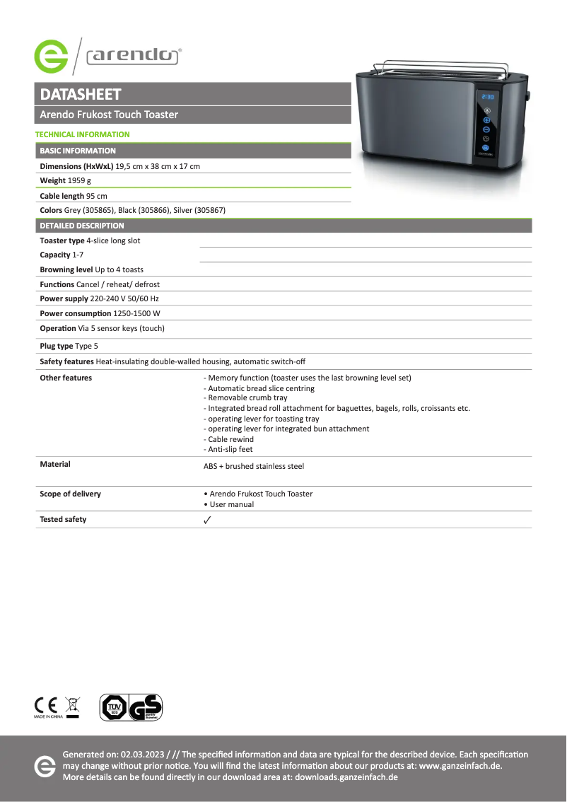 Image de la première page du manuel de l'appareil Touch Compact 305933