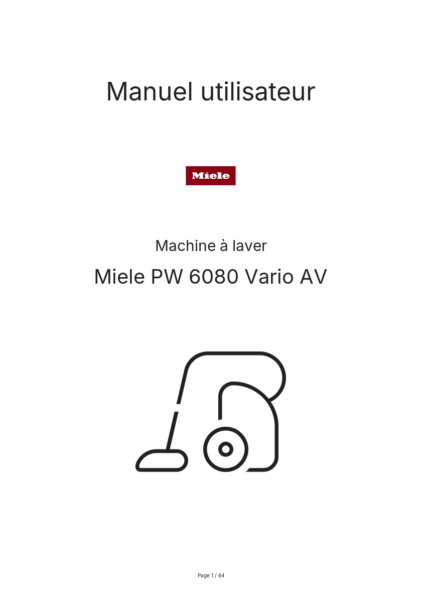 Page 1 de la notice Manuel utilisateur Miele PW 6080 Vario AV
