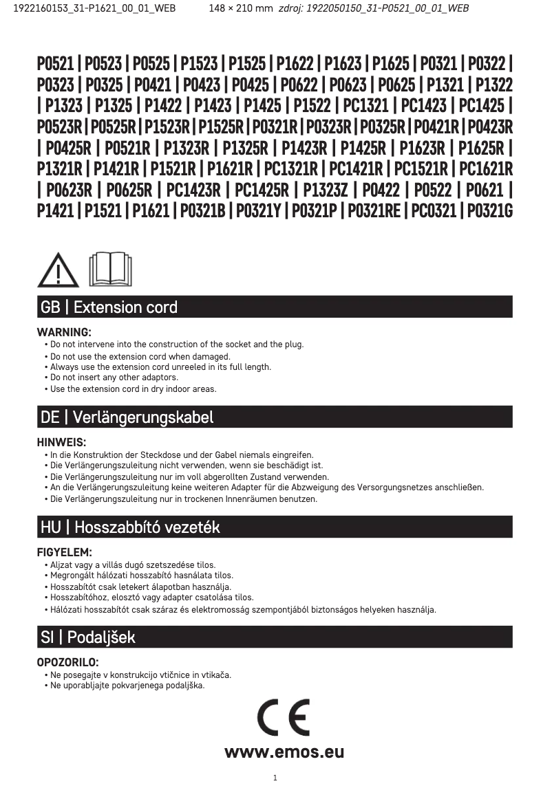 Page 1 de la notice Manuel utilisateur Emos P1621