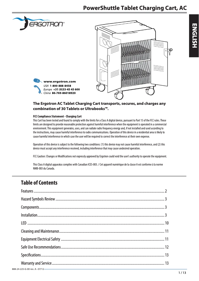 Page n°1 - Manuel utilisateur Ergotron PS Tablet Charging Cart