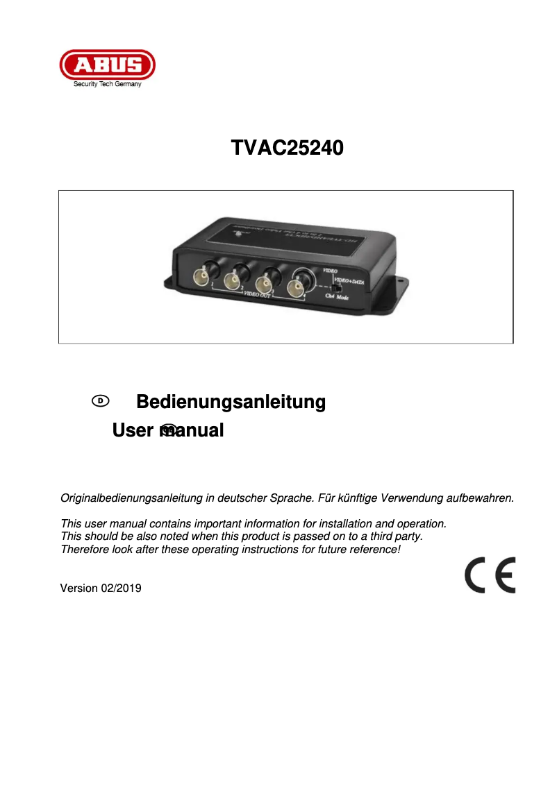 Page n°1 - Manuel utilisateur Abus TVAC25240