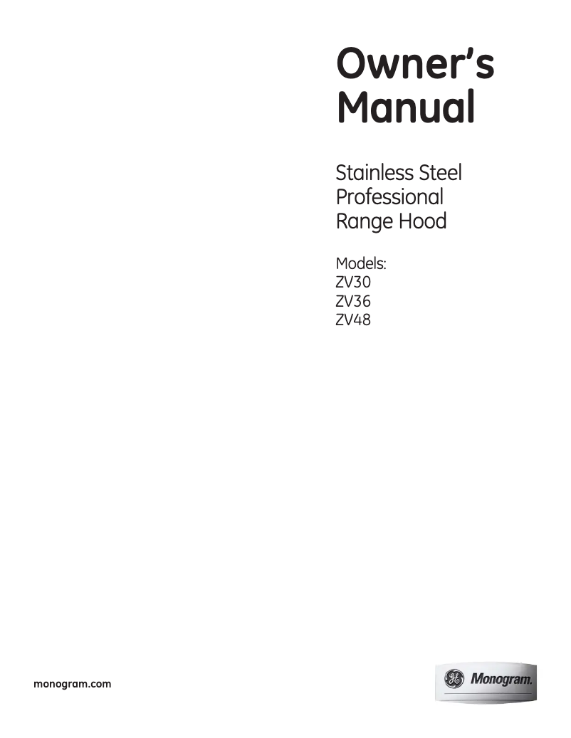 First page image of the manual for ZV30RSFSS