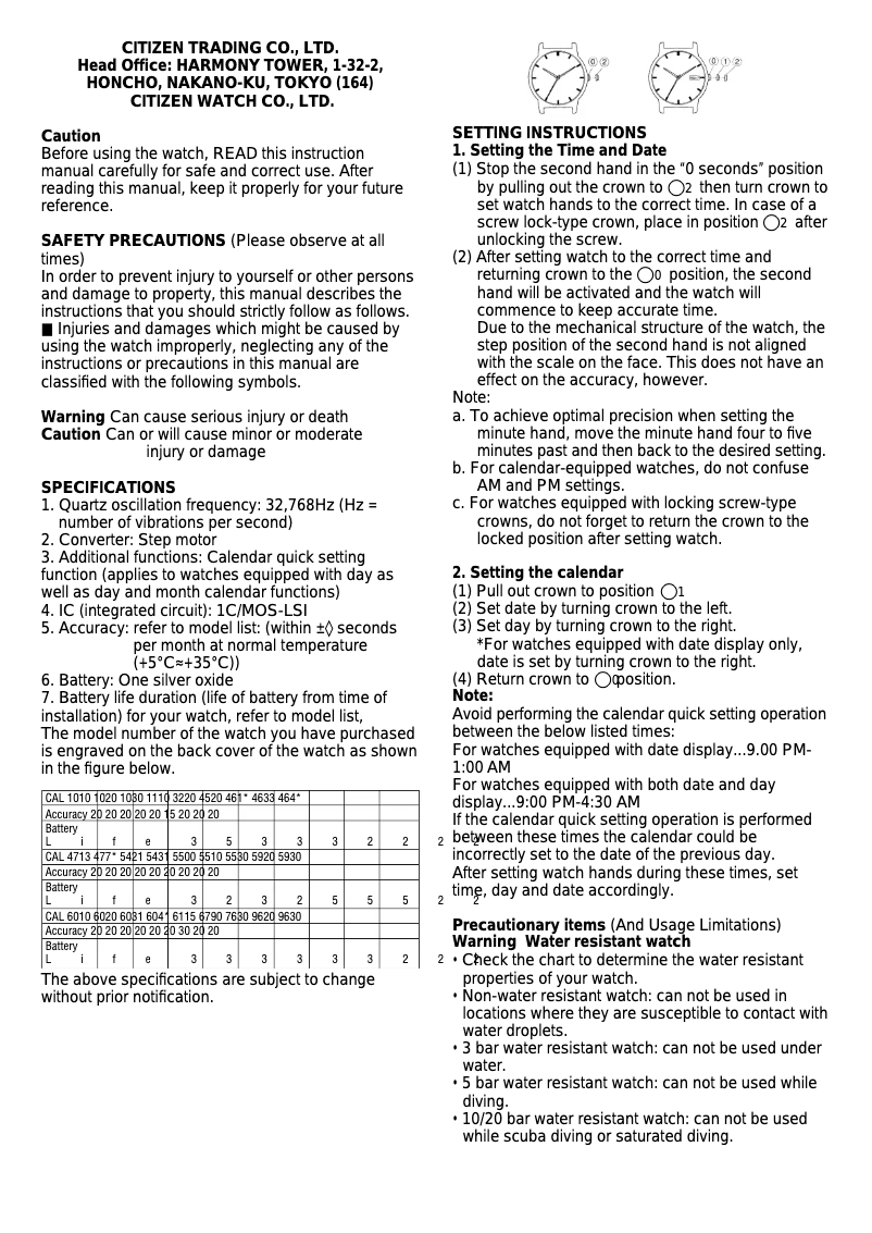 Page 1 de la notice Manuel utilisateur Citizen Cal 1032