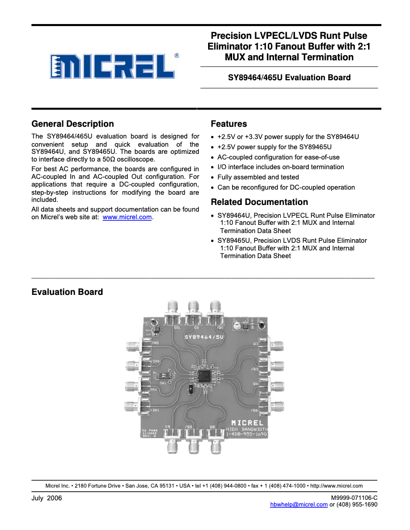 Página 1 del manual Manual de usuario Microchip SY89464/465U