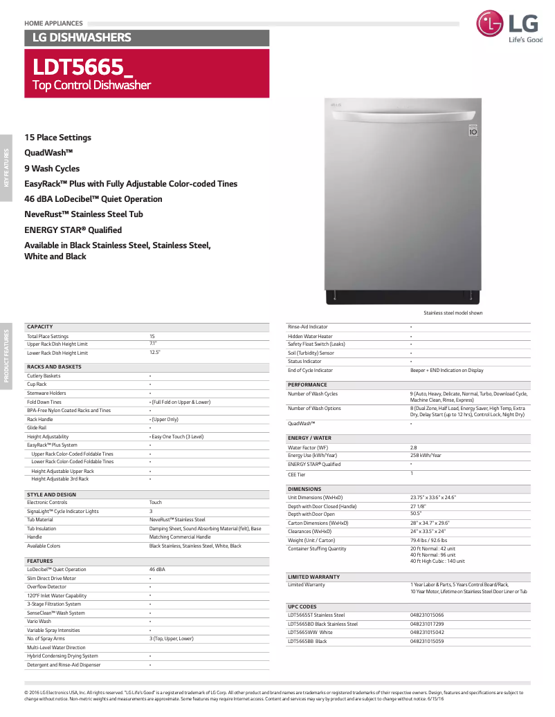 Page n°1 - Fiche technique LG LDT5665