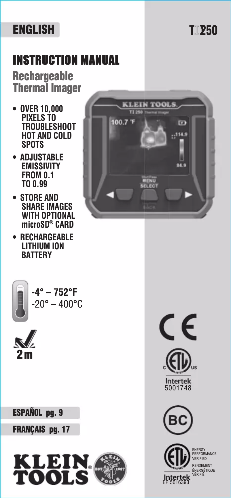 Page 1 de la notice Manuel utilisateur Klein Tools TI250