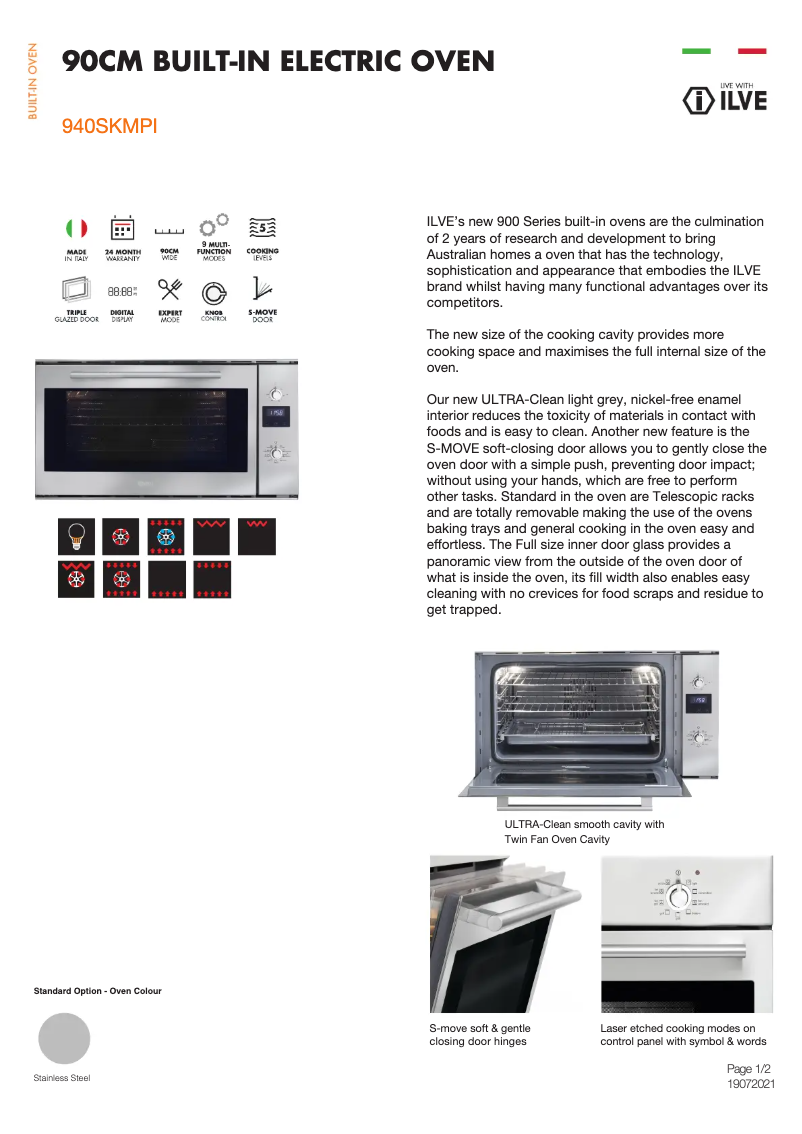 Page 1 de la notice Fiche technique Ilve 940SKMPI