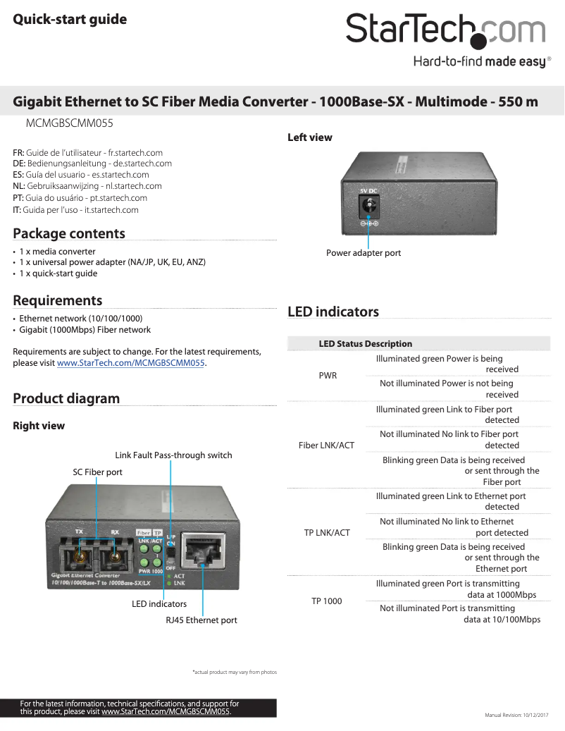 Page 1 de la notice Manuel utilisateur StarTech.com MCMGBSCMM055