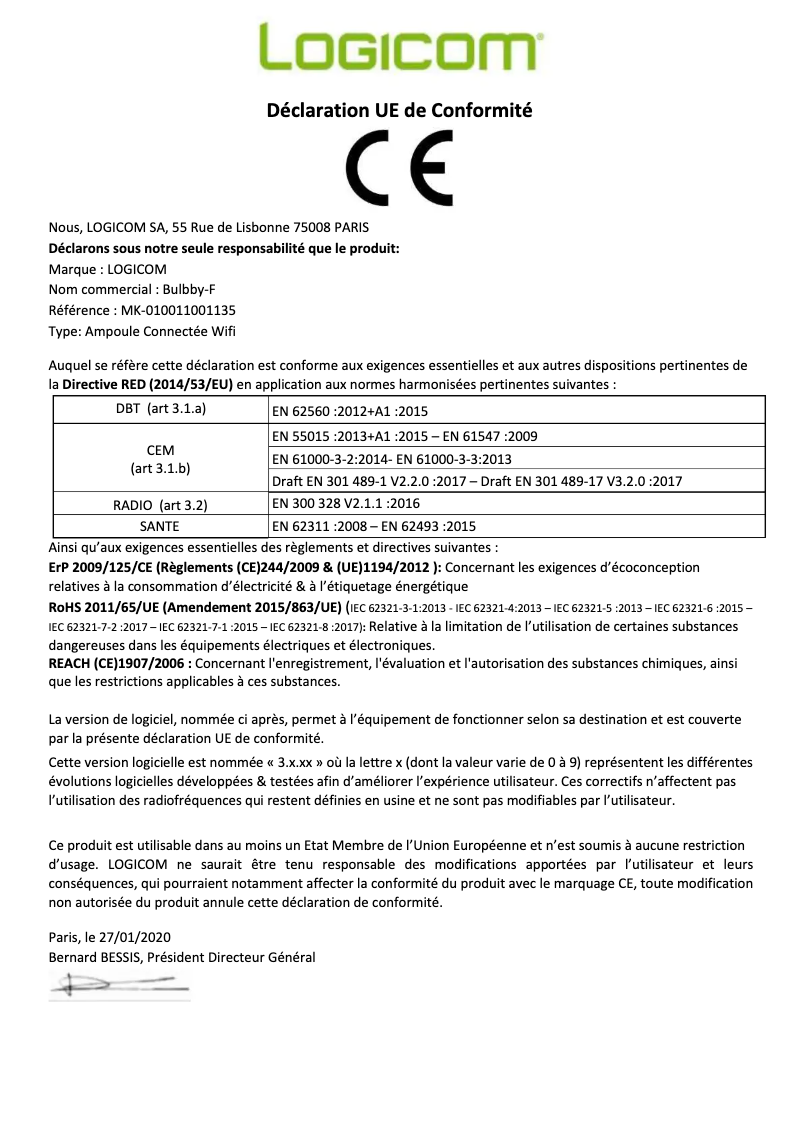 Page 1 de la notice Manuel utilisateur Logicom Bulbby F