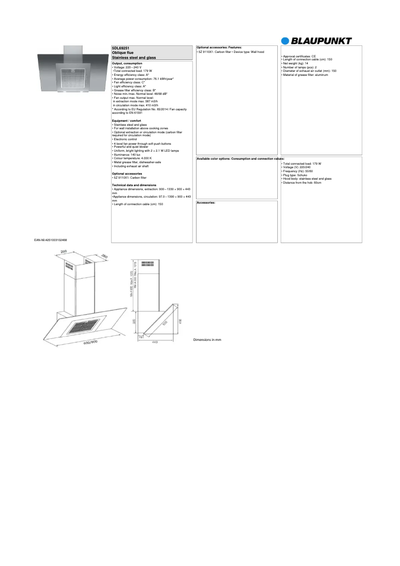 Page n°1 - Fiche technique Blaupunkt 5DL69251