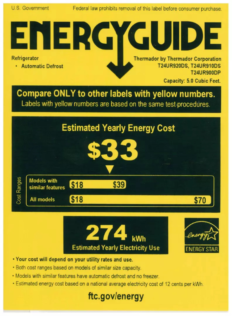 Page 1 de la notice Label énergétique Thermador T24UR910DS