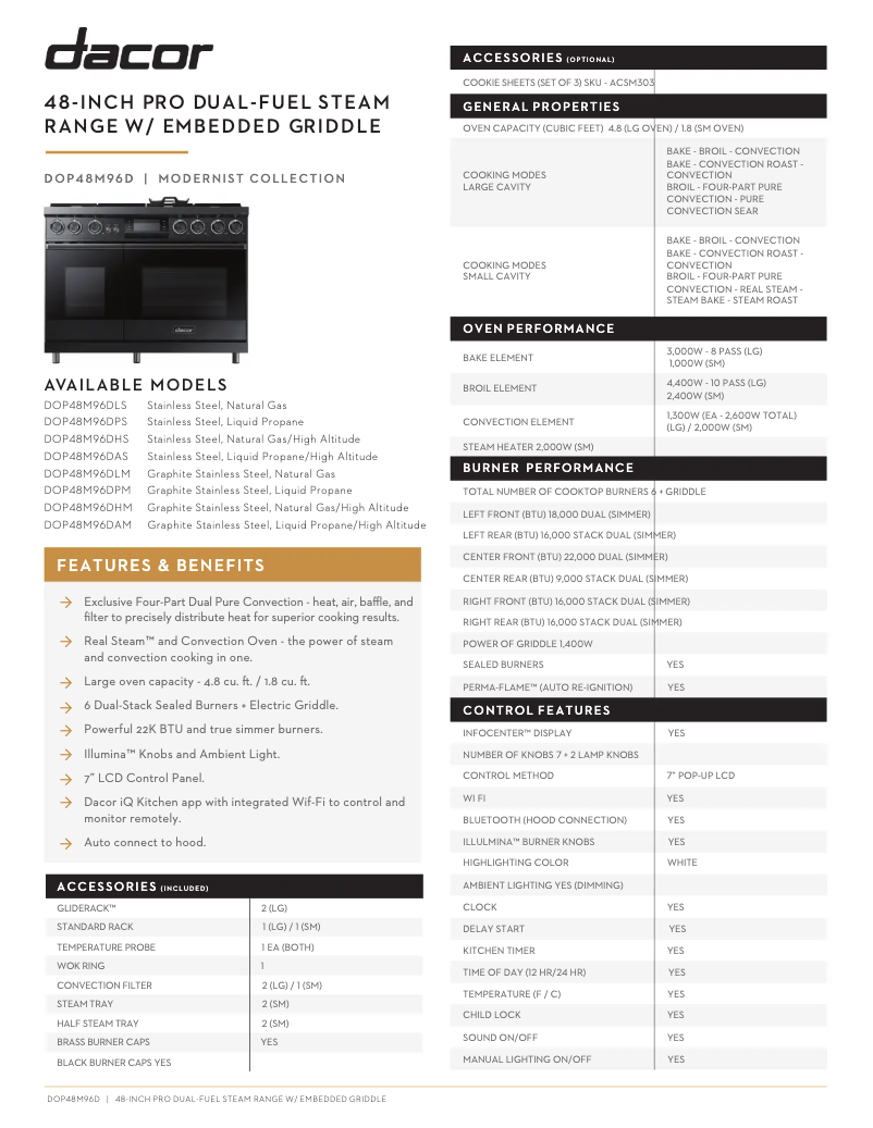 Page n°1 - Fiche technique Dacor Modernist Pro DOP48M96DPS