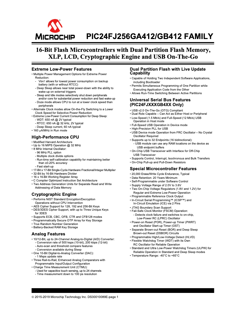 Page 1 de la notice Manuel utilisateur Microchip PIC24FJ256GB406