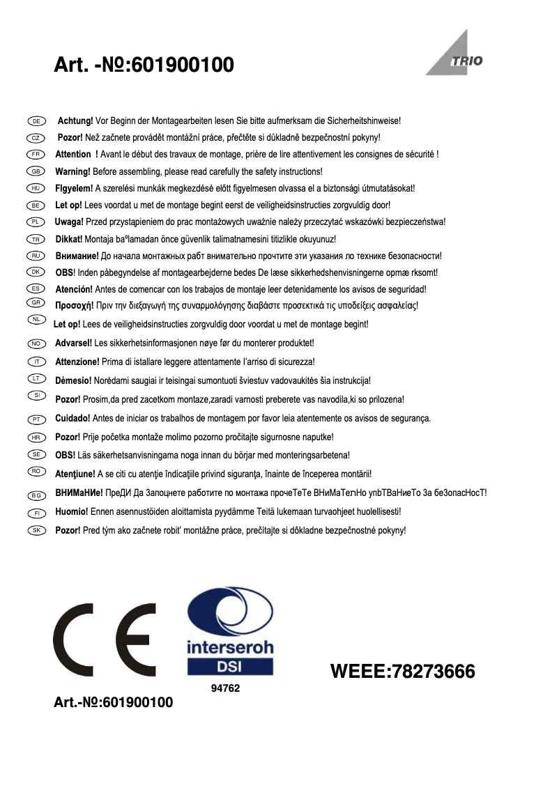 Page 1 de la notice Manuel utilisateur Trio Lighting Alba 601900100