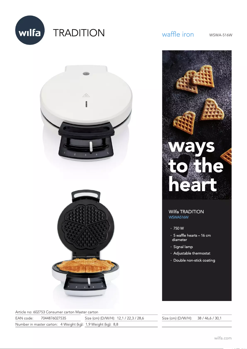 Page 1 de la notice Fiche technique Wilfa Tradition WSWA-516