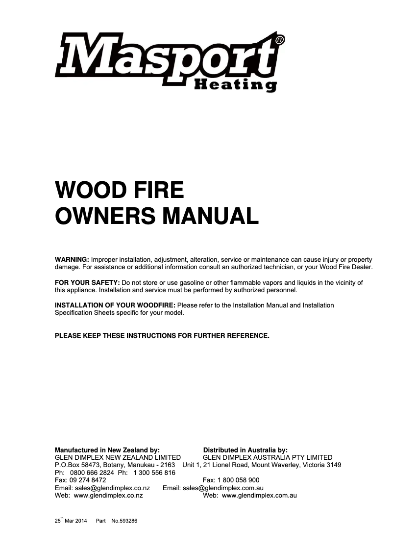 Page 1 de la notice Manuel utilisateur Masport Pittsburgh MK II