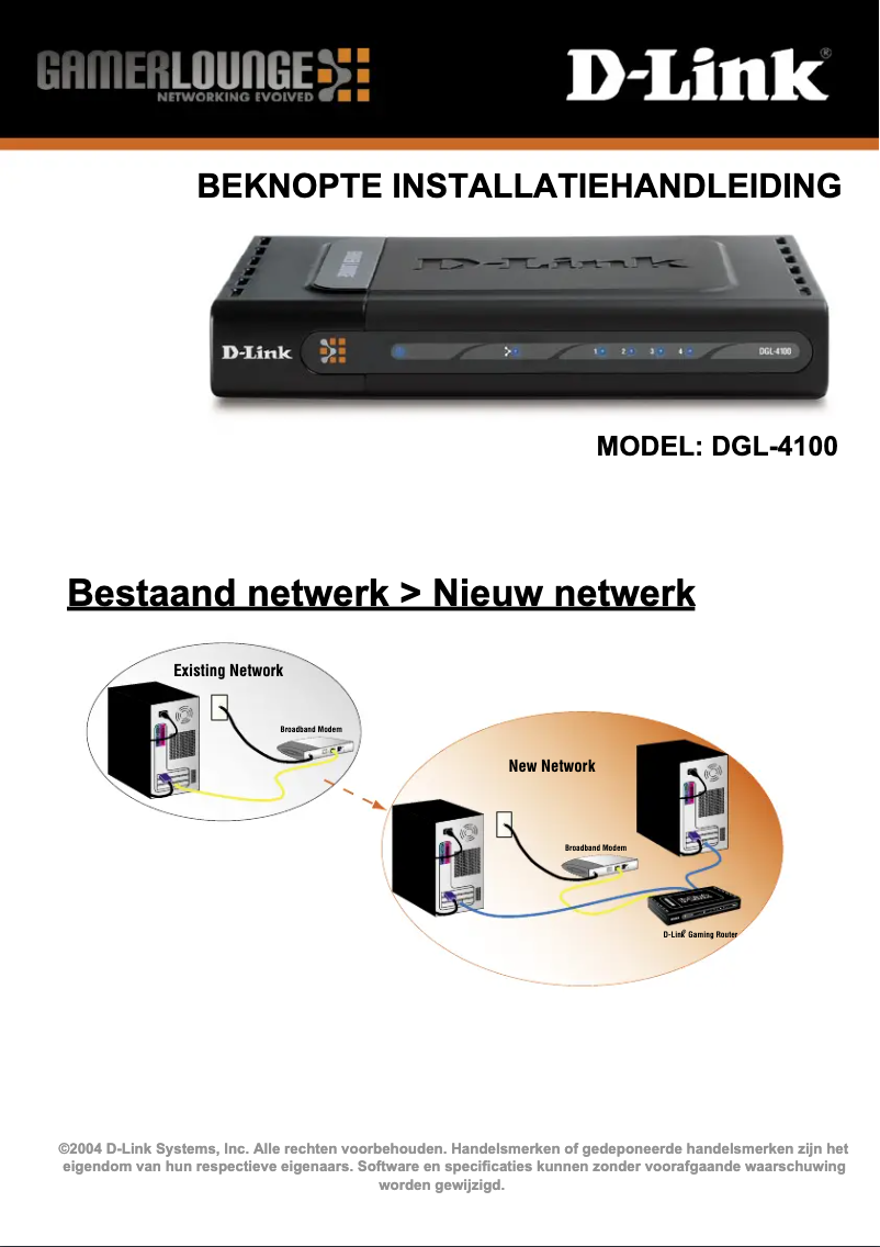 Page 1 de la notice Manuel utilisateur D-Link DGL-4100 QIG