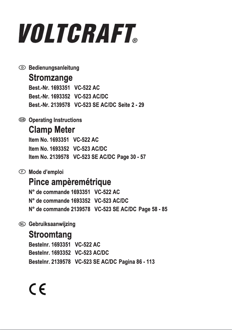 Page 1 de la notice Manuel utilisateur Voltcraft VC-522