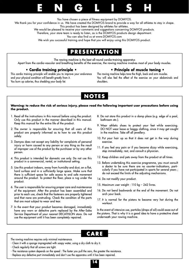 Page 1 de la notice Manuel utilisateur Domyos AV 570