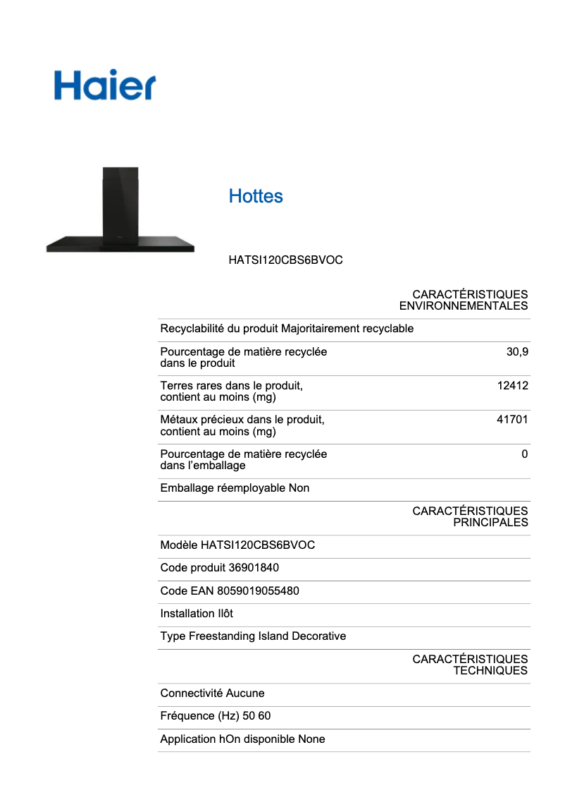 Page n°1 - Label énergétique Haier HATSI120CBS6BVOC