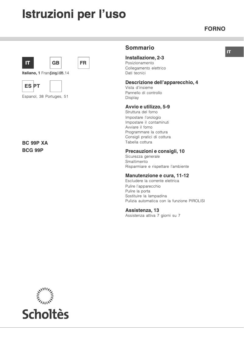 Page 1 de la notice Manuel utilisateur Scholtès BCG 99P AN