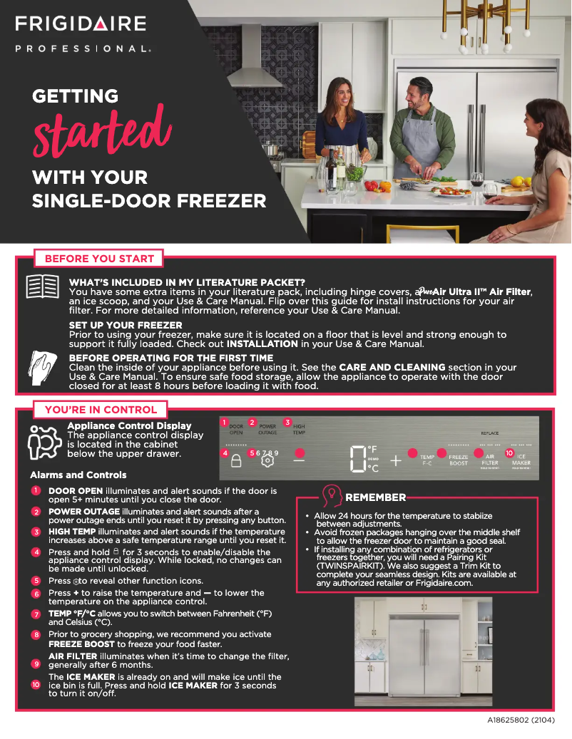 Page 1 de la notice Guide de démarrage rapide Frigidaire FPFU19F8WF