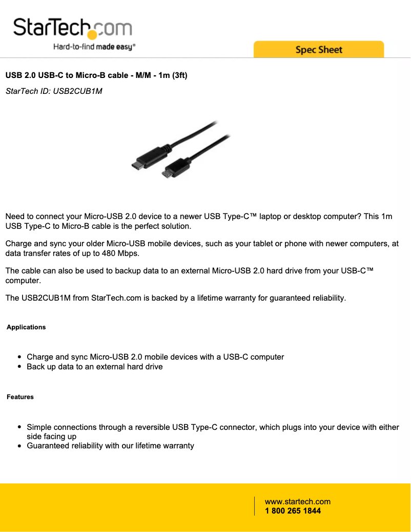 Page n°1 - Manuel utilisateur StarTech.com USB2CUB1M