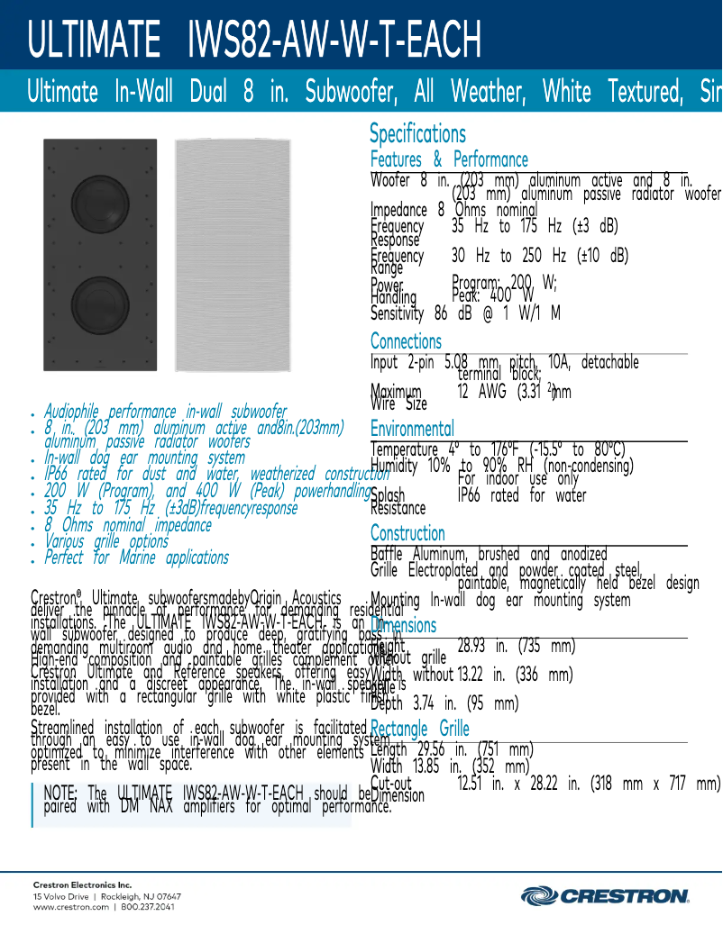 Page n°1 - Fiche technique Crestron ULTIMATE IWS82-AW-W-T-EACH