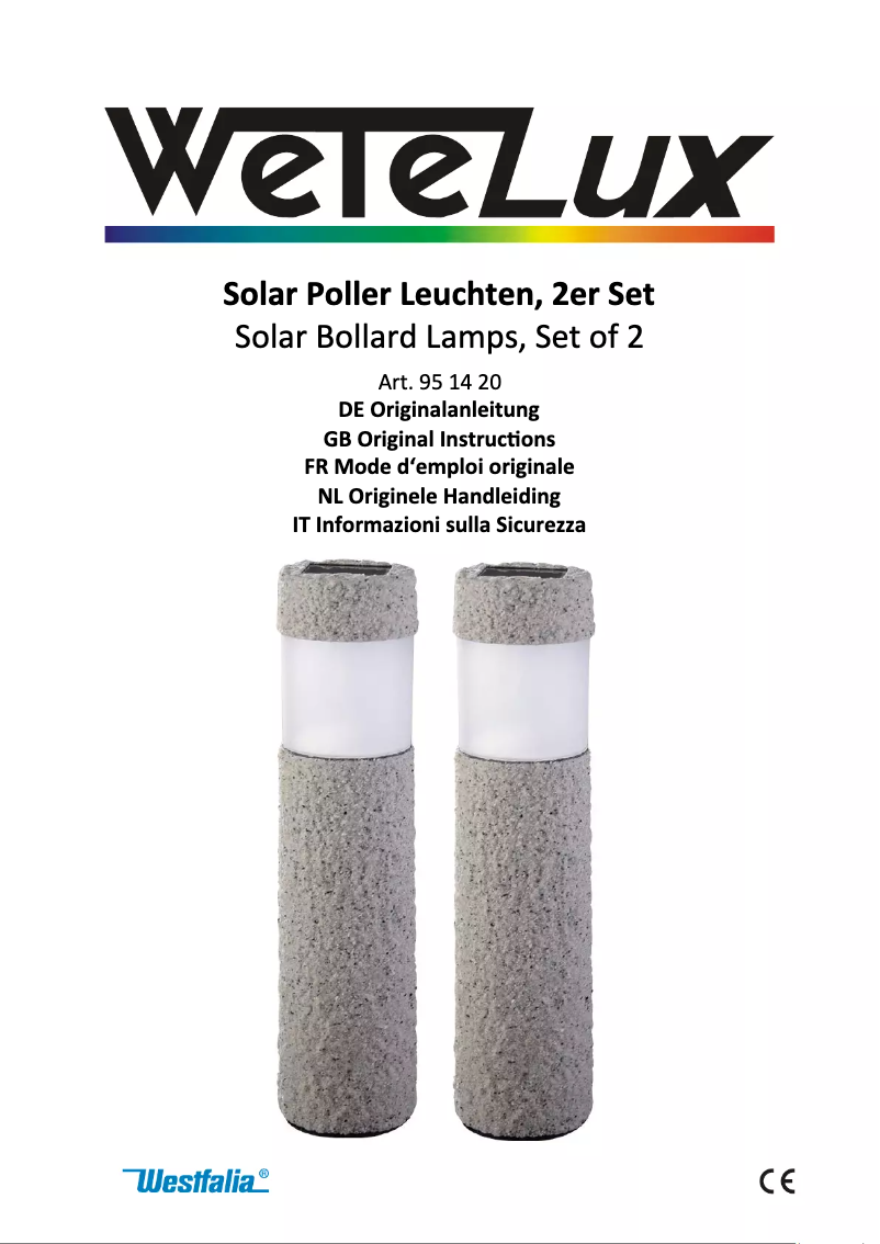 Page 1 de la notice Manuel utilisateur Wetelux 951420