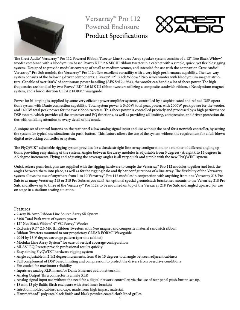Page 1 de la notice Manuel utilisateur Crest Audio Versarray Pro 218