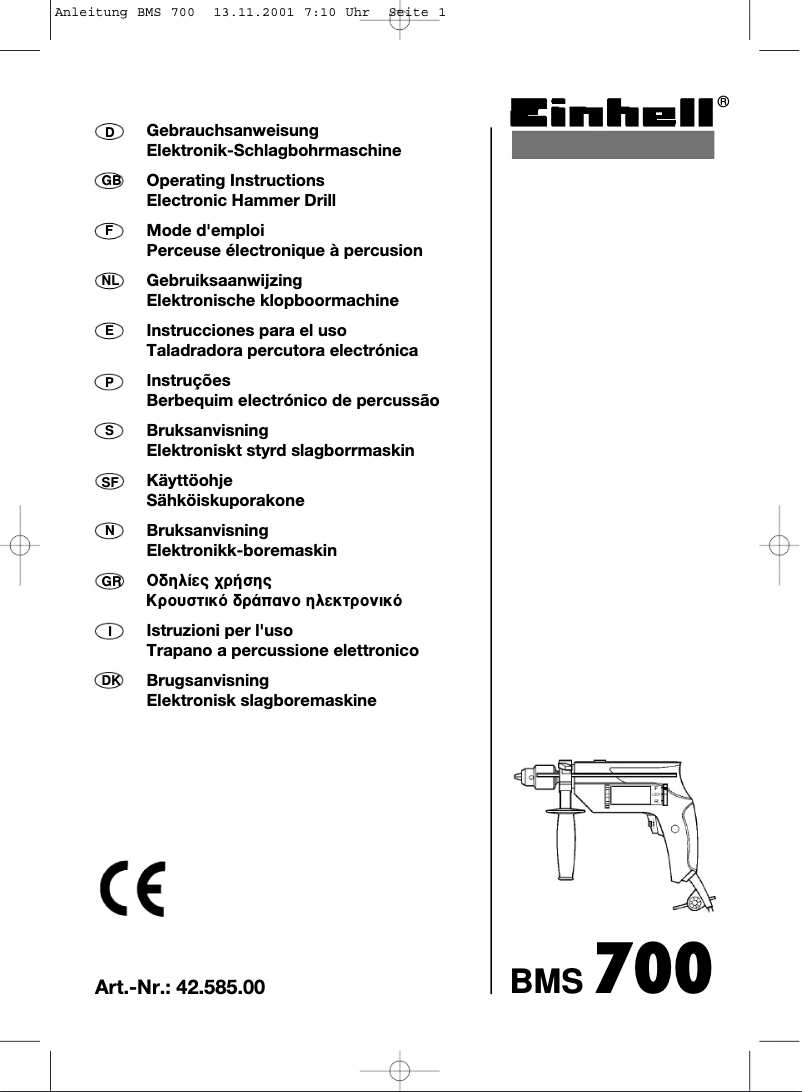 Page 1 de la notice Manuel utilisateur Einhell BMS 700