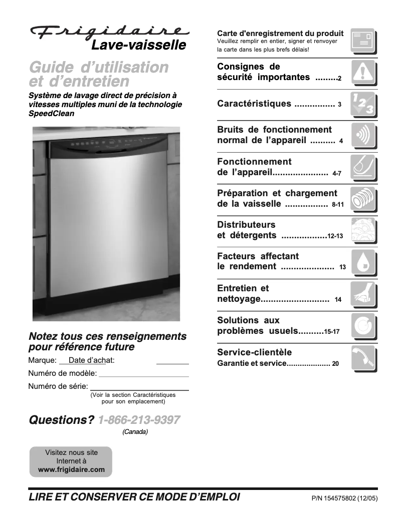 Page n°1 - Manuel utilisateur Frigidaire FDB2810LDS