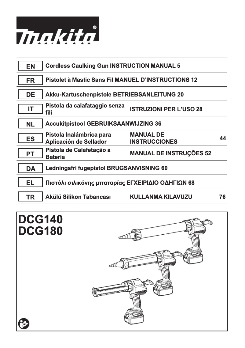 Page 1 de la notice Manuel utilisateur Makita DCG180ZBK