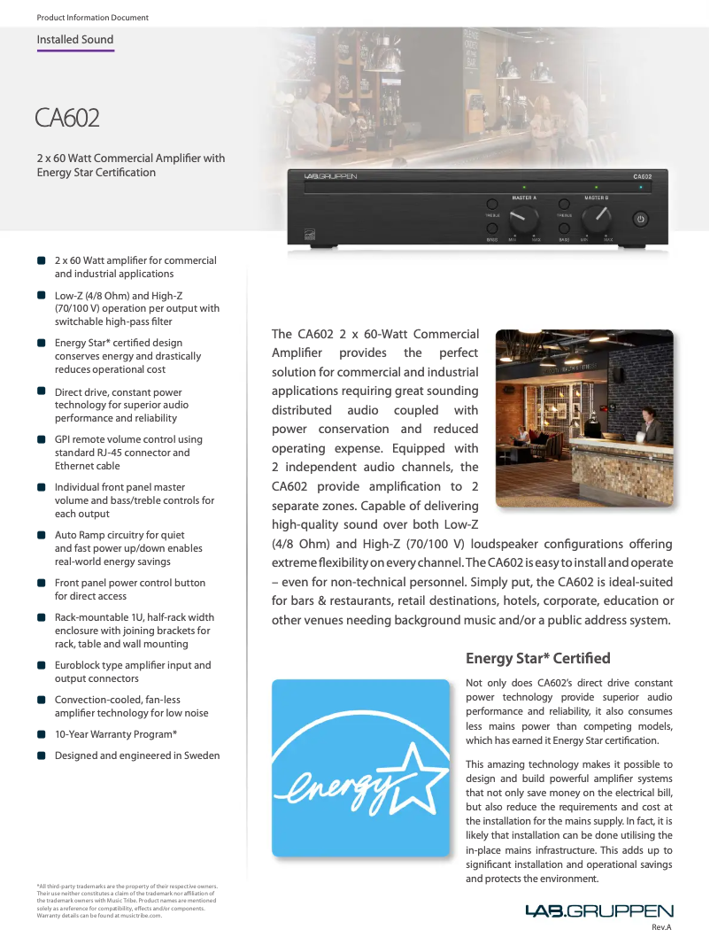 Página 1 del manual Ficha técnica Lab Gruppen CA602
