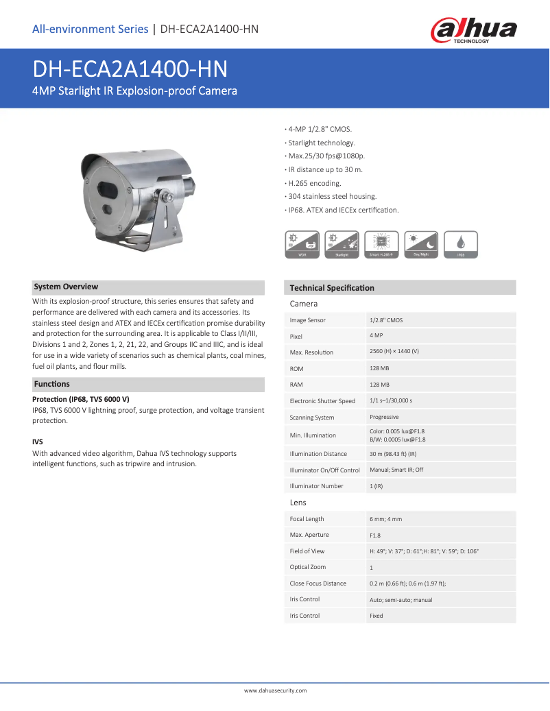 Page n°1 - Fiche technique Dahua Technology ECA2A1400-HN