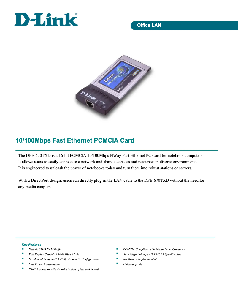 Page 1 de la notice Fiche technique D-Link DFE-690TXD
