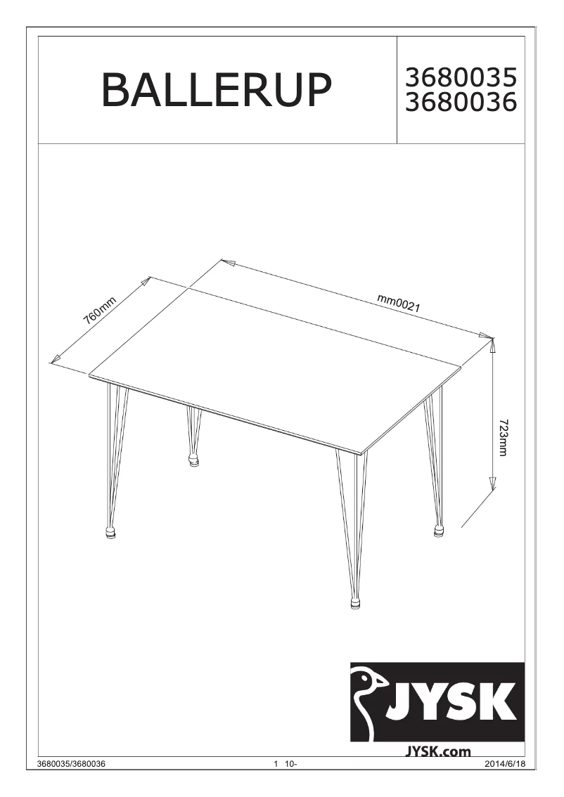 Page n°1 - Manuel utilisateur JYSK Ballerup (76x120x73)