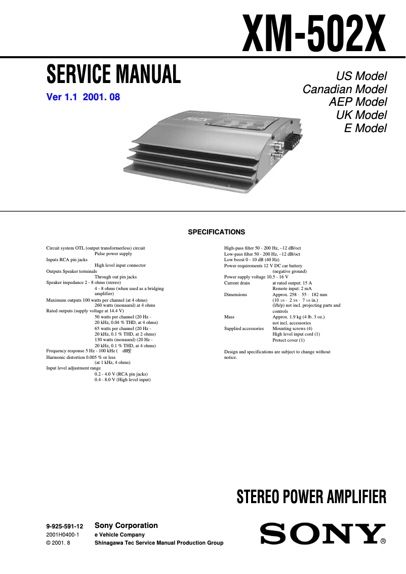 Image de la première page du manuel de l'appareil XM-N 502