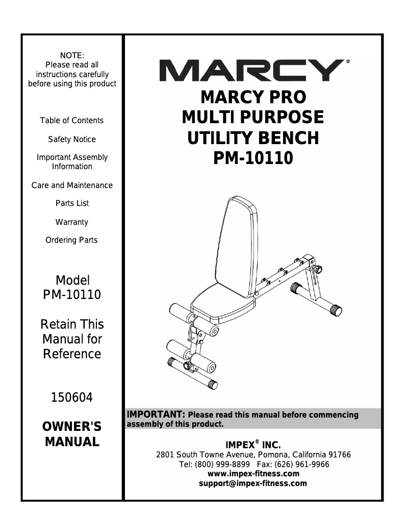 Page n°1 - Manuel utilisateur Marcy PM-10110